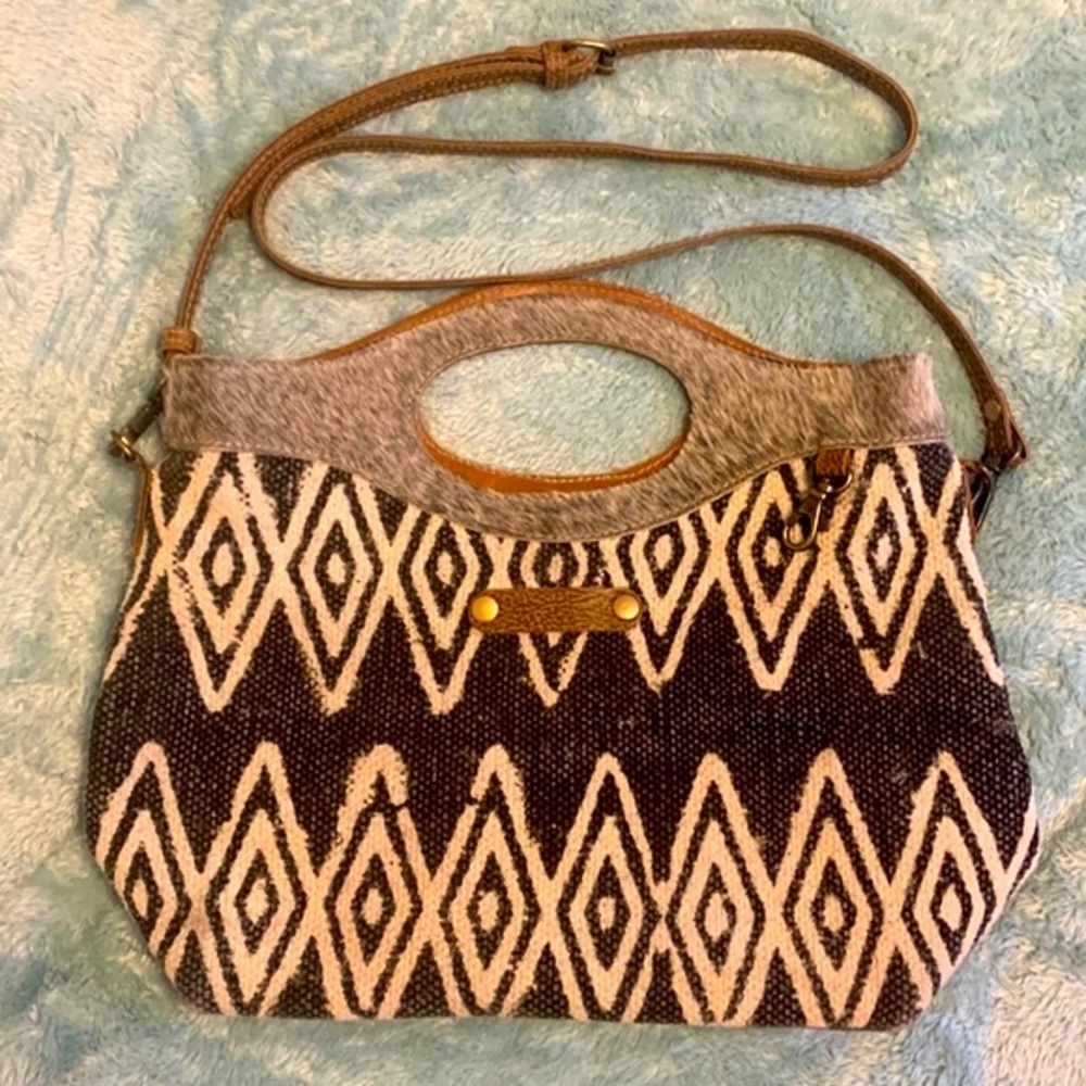 Myra Azure Cowhide and Tribal Print Versatile Bag
